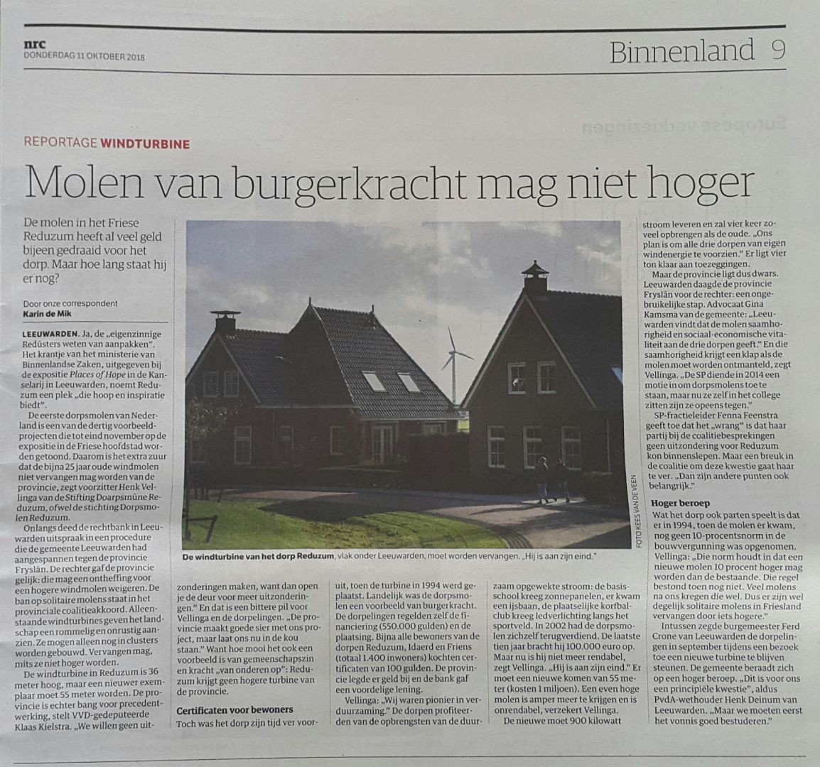 Windmolen van burgerkracht mag niet hoger